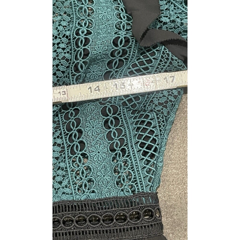 Self-Portrait Lace Pleated Midi Dress Green Black Ivory Long Sleeve US 8 UK 12 - Picture 9 of 12